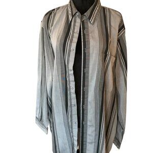 Puritan Striped Button-Down Shirt: Vintage 90s, Gray Black, Men's Size 2XLT